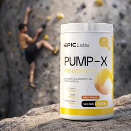 Epic Labs Pump-X Pre Entreno SIN Estimulantes | L-Citrulina 7000 mg + GABA 1000 mg + Rhodiola Rosea | Bombeo Muscular, Enfoque y Rendimiento SIN Cafeína | 20 Servicios (300 g)