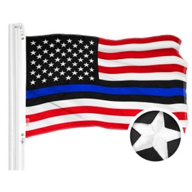 G128 - Blue Lives Matter American USA Police Flag Embroidered Stars Sewn Stripes 2x3 FT Brass Grommets - Honoring Men Women Law Enforcement Officers Red Black White Blue