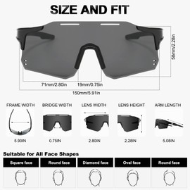 FANWINKJ Sports Sunglasses Cycling Glasses for Men Women Protection Protective Glasses UV 400 Sports Glasses for Outdoor Sports Cycling Driving Running Golf Baseball (Grey Lenses)