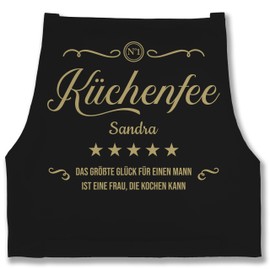 Geschenk mit Namen personalisiert by Shirtracer - Apron - Cooking Apron Women - Küchenfee N1 with Name and Saying Customisable, 3 Black
