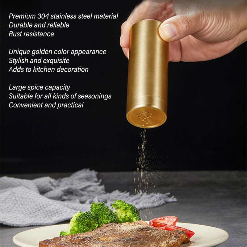 2 Pcs Pepper Shaker Gold 304 Stainless Steel Seasoning Bottle