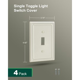 TREEWELL 4-Pack Single Toggle Light Switch Cover Plate, Pearls Decorative Switch Plate Covers, Light Almond 1 Gang Metal Wall Plate, Corrosion Resistant