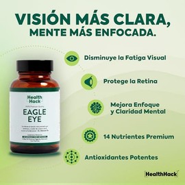 Health Hack Eagle Eye Vitaminas para los Ojos con Luteína y Zeaxantina | 60 cápsulas, 30 porciones, vitamina C E D3 B12 zinc ácido fólico selenio, veg