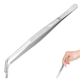 Bent Tweezers, Universal Bent Tip Tweezers, Multipurpose Stainless Steel Tweezer, with Curved Pointed Serrated Tip