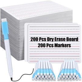 ReliThick 200 Pcs Lined Dry Erase Board Classroom with Markers 9 x 12" Double Sided Whiteboard Student Whiteboards Dry Erase Lapboards with Lines Ruled Writing Board Handwriting Practice School