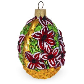 BestPysanky Red Flowers Basket Blown Glass Christmas Ornament