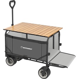Whitsunday Collapsible 3 in 1 Wagon,Heavy Duty Collapsible Foldable Carts with Wheels, Folding Utility Wagon with Table Converts to Bench Grey