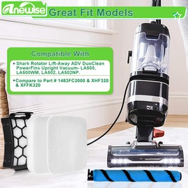 Anewise Filter Replacement Acessories for Shark Rotator Lift-Away ADV DuoClean PowerFins Upright Vacuum LA502, 1 Soft Brush Roll, 2 HEPA Filters and 4 Foam & Felt Filters, XHF320, XFFK320