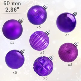 AMS 34ct Christmas Ball Mini Ornaments Party Decoration Shatterproof Festival Widgets Pendant Hanging (Purple, 60mm)