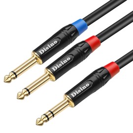 Disino 1/4 inch TRS Stereo Y-Splitter Insert Cable, 1/4 Inch Male Jack to Dual 1/4inch(6.35mm) Male TS Mono Breakout Cable Audio Patch Cord - 10 Feet/3 Meters