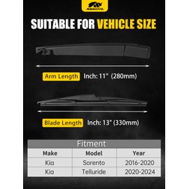MIKKUPPA Rear Wiper Arm Blades, Replacement for 2015-2023 Kia Sedona, 2013-2019 Hyundai Santa Fe, Replaceable Back Wiper windshield Blades Set Assembly - All Season Natural Rubber Cleaning Window