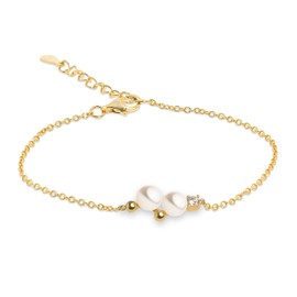 Secret & You Lovelace White Freshwater Cultured Pearl Bracelet 4.5-5mm 5-5.5mm with Cubic Zirconia 925 Sterling Silver 18K Gold Plated Pearl, Pearl