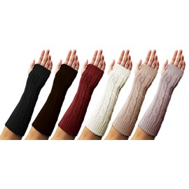 Womens Arm Warmers Sleeve Fingerless Gloves, 6 Pairs, Premium Long Thermal Cable Knit