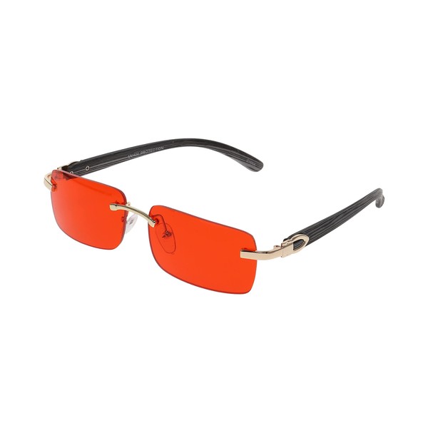 Elite Slim Rimless Rectangular Metal & Wood Art Aviator Sunglasses