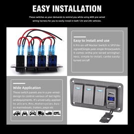 Toggle Switch Panel 3 Gang Waterproof Aluminum Switch 12V/25V Rocker Switch Panel with USB Charger Boat Switch Switch Panel for Farm Garden Marine Boat Automotive Car RV Truck Vehicles