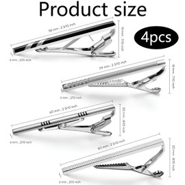 Set of 4 Tie Pins, Men's Tie Clips, Tie Clips for Men, Silver Tie Clip, Stainless Steel, Tie Clip Set for Men, for Weddings, Party, Gift, Electroplating, 1