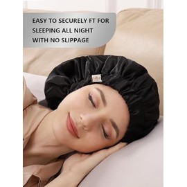 Years Calm Gorro Seda Dormir Mujer Doble Capa Banda Elástica Ajustable Suave Satén