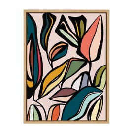 Kate and Laurel Sylvie Fanciful Ficus Framed Canvas Wall Art by Alicia Bock, 18x24 Natural, Colorful Plant Leaves Art for Wall