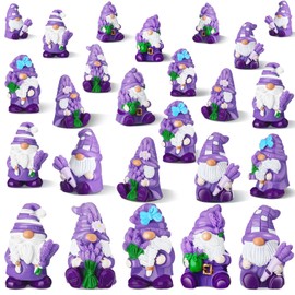 Yuntau 80 Pcs Spring Lavender Mini Gnomes Decor Bulk Lavender Miniature Gnomes Figurines Purple Mini Resin Statues for Spring Summer Indoor Outdoor Garden Landscape Patio Plant Pots Decor
