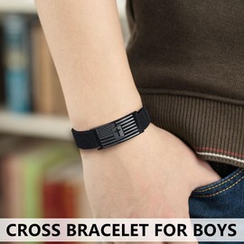LDOWWGL Mens Bracelet - American Flag Christian Cross Bracelet with Bible Verse, Adjustable Black Elastic Stretch Strap - Graduation Birthday Gifts for Men Boys, Always