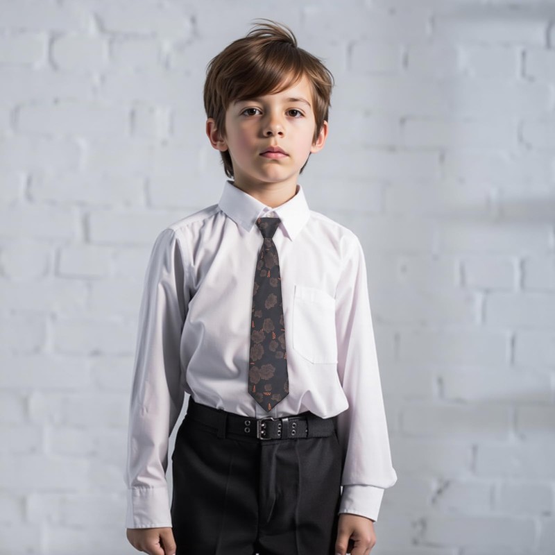 Alizeal Boys 13inches Length Flower Pattern Neckties, Black+Brown
