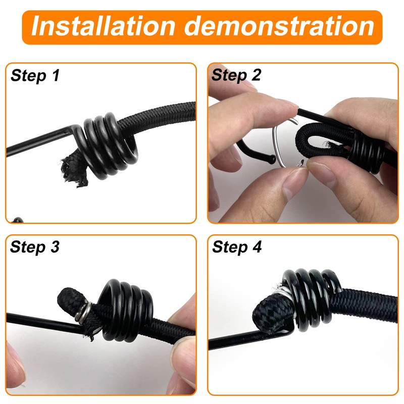 3/8 inch Plastic-Coated Bungee Shock Cord Hook, 30 PCs Plastic