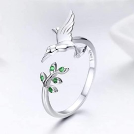 PAHALA 925 Strling Silver Bird Spring Tree Crystals Finger Weeding Party Ring