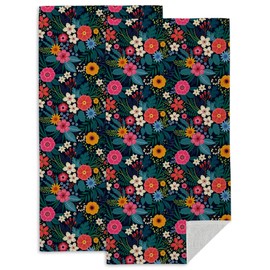 KYNWOGA Amazing Floral Hand Towels Set of 2 Bright Colorful Flowers Hand Towels for Bathroom Soft Absorbent Decorative Dish Towel for Kitchen Gym Yoga Home Decor 14"X28"