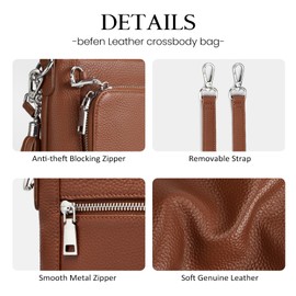 befen Genuine Leather Cross Body Bags for Women RFID Brown Handbag Small Over Shoulder Bags for Women with Adjustable Strap