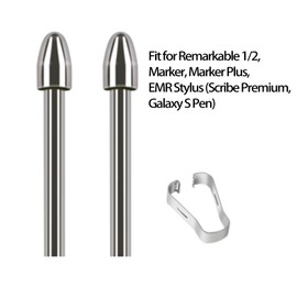 Yuiturt 2 Pcs Pen Tips for Remarkable Marker Plus EMR Stylus Glalaxy S6 S7+ S8 S9 S23 NOTE10 S22U, Titanium Alloy Metal Ballpoint Replacement Pen Nibs, with 4096 Pressure Sensitivity and Tilt Support