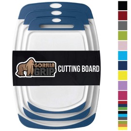 GORILLA GRIP Original Oversized Cutting Board, 3 Piece, BPA Free, Dishwasher Safe, Juice Grooves, Larger Thicker Boards, Easy Grip Handle, Non Porous, Extra Large, Kitchen, Set of 3, Blue