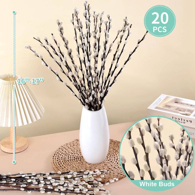 Oning 20 Stems Real Dried Pussywillow Preserved Greenery Branches for