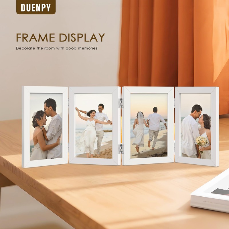 DUENPY 4 Folding 4x6 Picture Frame Horizontal Engineered Wood Accordion