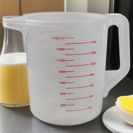 XL-Messbecher, große Größe bis 1,5 l, langlebiger Kunststoff-Messbecher mit Skalenmarkierungen für Flüssigkeiten, Messbecher mit Kapazität von 1500 ml, robust und leicht