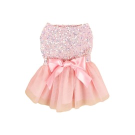 QWINEE Bow Decor Dog Dress Cute Puppy Dress Skirt Tutu Bling Princess Cat Dress Summer Birthday Party Pet Dress for Small Medium Large Dogs Cats Kitten Girls Pink XS