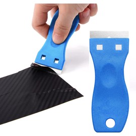 GUUZI Blue Double-Edged Plastic Razor Blade Scraper with Contoured Handle for Scraping Labels of Glass, Windshields, Vinyl Tool (25 Pieces Plastic Blades + 5 Pieces Metal Blades)