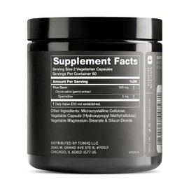 Toniiq Ultra Concentrated 500mg Spermidine Supplements for Men and Women - Non-Synthetic Spermidine Standardized to No Less Than 1% - 5mg per Serving Rice Germ Extract