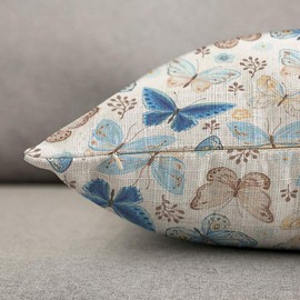 HOSNYE Colorful Butterfly Throw Pillow Cover Blue Yellow and Brown Flying Butterflies Linen Fabric for Couch Bed Sofa Car Waist Cushion Cover 12 x 20 inch Pillow Case