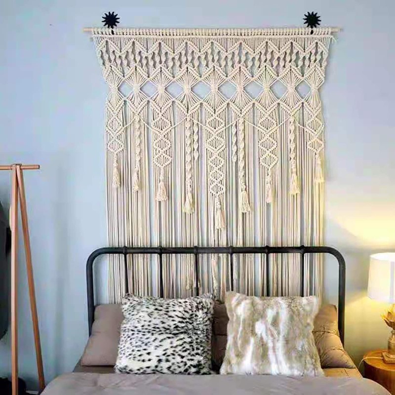 DDBESSIC Boho Macrame Curtains, 71x35inch Beige Hand Woven Window Curtain