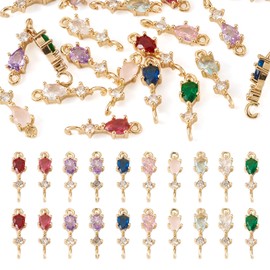 FASHEWELRY 20Pcs Real 18K Gold Plated Teardrop Charm Colorful Cubic Zirconia Crystal Charm Teardrop Link Charms for Jewelry Making Bracelet Necklace Earring Pendant Craft Supplies DIY Accessories