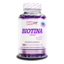 She Fit Biotina 10,000mcg  Acido Hialuronico Colageno 100ct Sabor Natural                                                                             