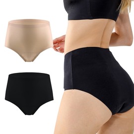 BATTEWA 2-Pack Washable Incontinence Underwear for Women: Seamless, Ultra-Soft, Reusable Bladder Leak Proof Panties with 50ml Protection(Black-Beige, 3X-Large)