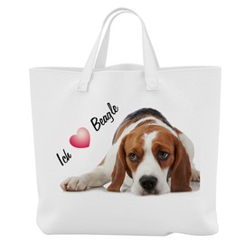 'Tote Bag Tote Bag with Handles – 38 – Beagle Portrait with Message "I Love Beagle [12]