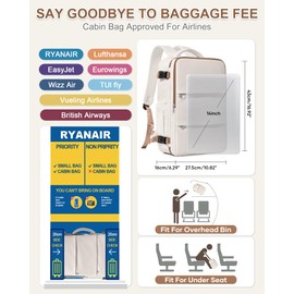 BJLFS Ryanair Women's Travel Backpack, Hand Luggage, 40 x 20 x 25 Backpack, Easyjet Hand Luggage, 45 x 36 x 20 Backpack, Airplanes with Laptop Compartment, Waterproof Business Backpack with Shoe