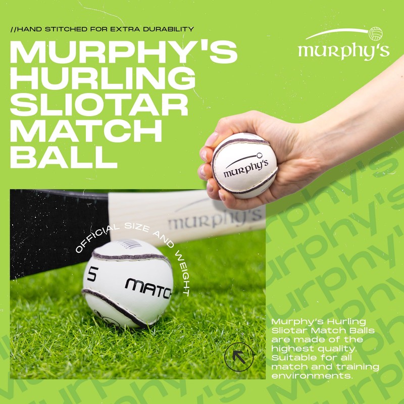 Murphy's Hurling Sliotar Match Ball,White, 5