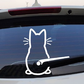 GETON Cat Dog Tail Fluffy Sticker Sticker Decal with Warranty Card Car Rear Glass Wiper Car Accessory Decoration Cat Dog Emblem (Cat, White)