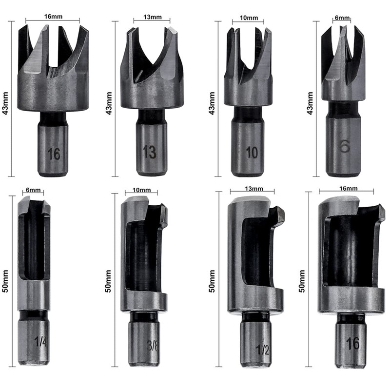 Bestgle Tenon Drill Bit Set 8 Pieces Wood Plug Cutter