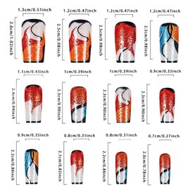 RUOKEXIN Medium Press on Nails Square Fake Nails Colorful False Nails with Designs Glitter Full Cover Glue on Nails Sparkly Rainbow Artificial Nails Cute Stick on Nails for Women 24Pcs