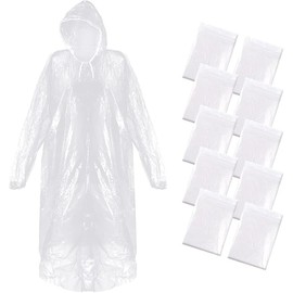 FTXJEHG Disposable Clear Rain Poncho, Pack of 10, One Size Fits Most, Unisex, Lightweight, Portable, Great for Work, School, Travel, Mountain Climbing, and Disaster Preparedness