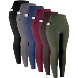 LZYVOO Leggings with Pockets for Women, 6 Packs Soft High Waisted Tummy Control Workout Yoga Pants(BlackGrayNavyWineGreenBrown-3XL)